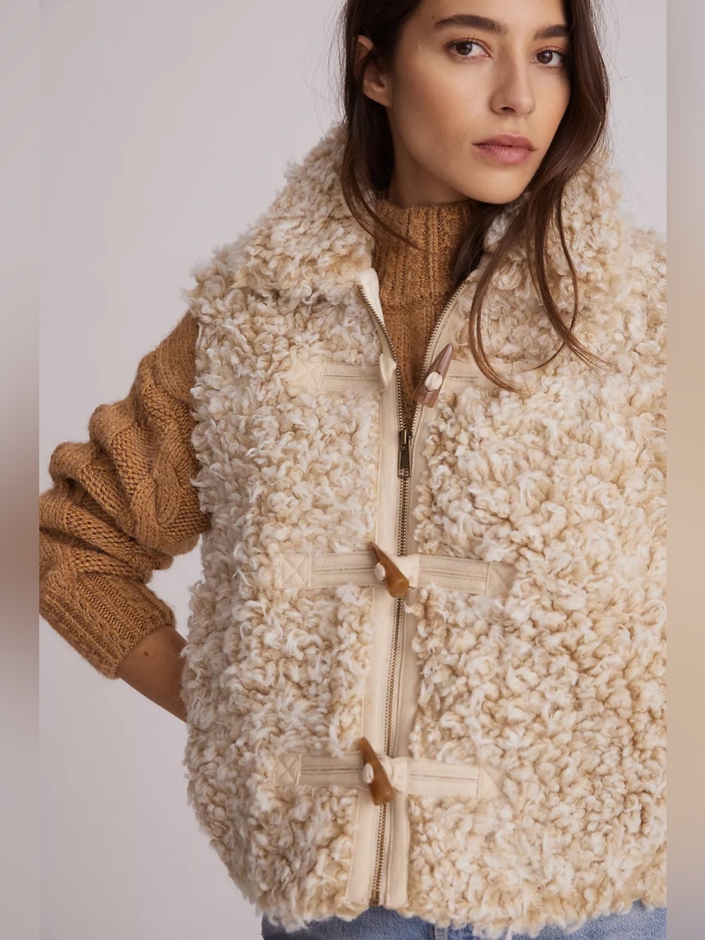 Anthropologie Toggle Faux Fur Vest- NWOT Sz S